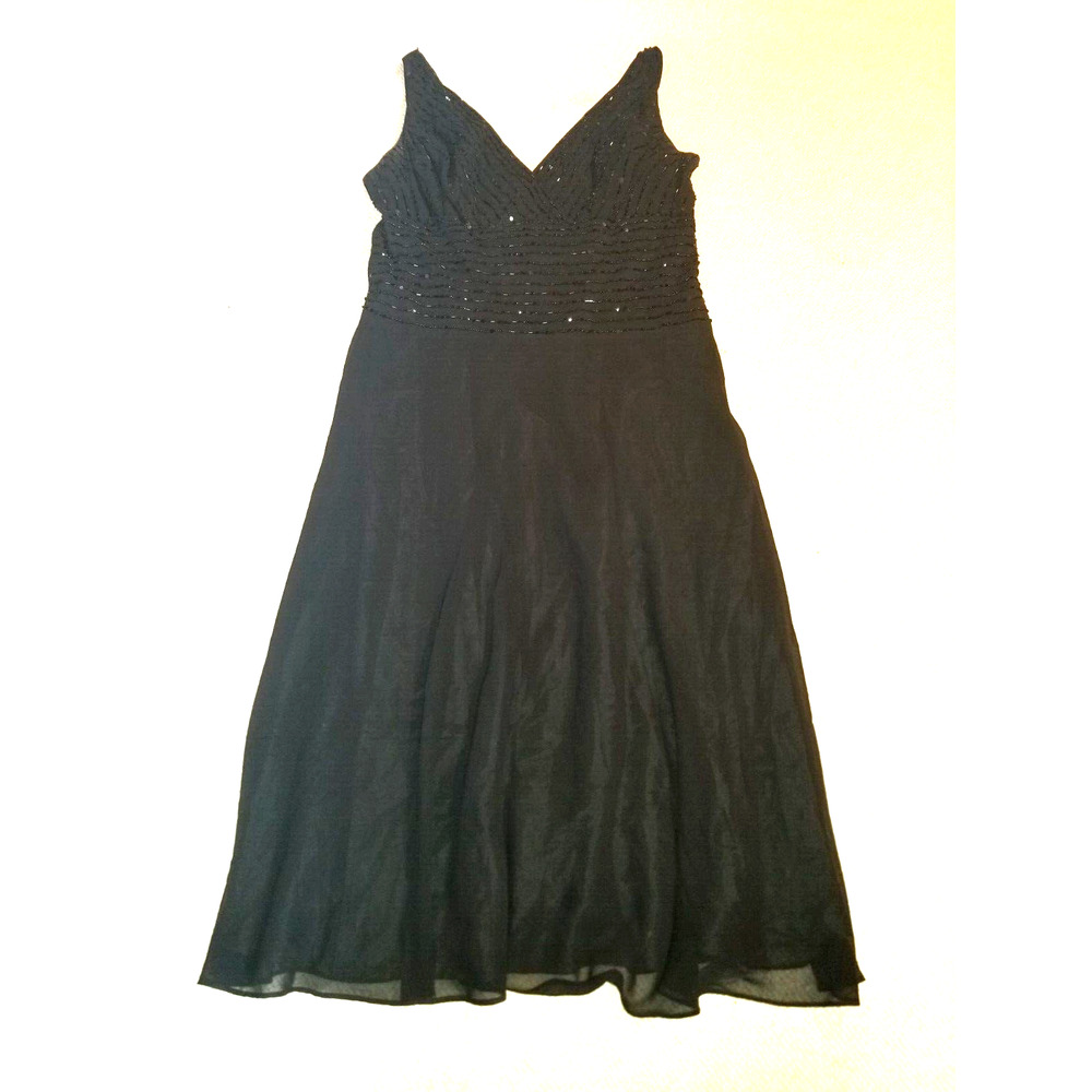 VINTAGE Womens Dress-SL FASHIONS-black lined beaded whimsigoth Fairy Grunge-14